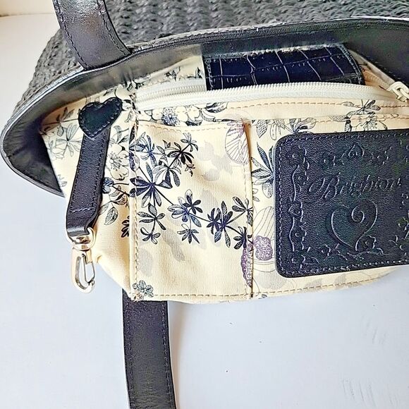 Brighton Twilight Straw Handbag Black Rhinestone Embellished Double Handles Tote - Picture 10 of 13